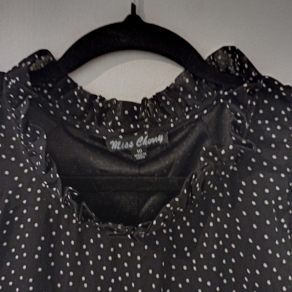 Miss Cherry polka dot Frill high neck Mini in size 10 - Picture 11 of 11